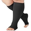 Mojo Compression Socks for Women and Men 20-30mmHg - Open Toe Compression Stockings for Swelling, Lymphedema - AB211SW, Black, Large