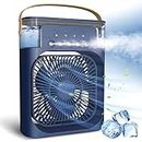Drumstone (15 YEARS WARRANTY) Personal Air Cooler, Portable Air Conditioner Fan, Mini Evaporative Cooler with 7 Colors LED Light, 1/2/3 H Timer, 3 Wind Speeds and 3 Spray Modes for Your Desk-Blue