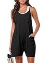 ANRABESS Women's Summer Casual Sleeveless Romper Loose Spaghetti Strap Shorts Overalls Jumpsuit with Pockets 2024 Clothes Black A948heise-S