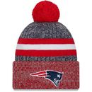 Men's New Era Navy/Red England Patriots 2023 Sideline Sport Cuffed Pom Knit Hat