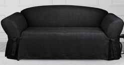 Sure Fit SOFA size slipcover Mason textured faux linen 1pc couch protector black