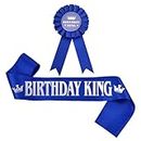 Birthday King Pin Badge Sash Blue Birthday Corsage Brooches with Ribbon Celebration Bday Birthday Gifts for Men Boys Him Happy Birthday Party Themed Dress Decors