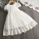 Elegant Girls White Embroidery Floral Dress 3-8T Girl 1st Communion Princess Clothes Toddler Girl