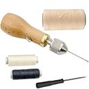 Professional Speedy Stitcher Sewing Awl Hand Stitcher Repair Tool Kit for Leather And Heavy Fabrics with 2Pcs Needles,1Pcs Coil And 260 Meter 150D 0.8MM Flat Sewing Waxed String(Beige)