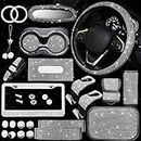 25PCS Bling Car Parts Set,Bling Car Parts Set Female Universal Fit 15 Inches,Bling Iicense Plate Frame,Bling Center Console Cover,Bling Rearview Mirror Set,Other Car Decorations(White)
