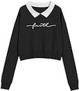 FUNKY MONKEY Cotton Girls and Womens Long Sleeve High Neck Dropshoulder Pullover Regular Fit Crop Tops and Hoodies. (for Summer and Winterwear Both) (13Years-14Years, Cl-Black)