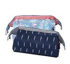 House of Quirk Toiletry Kit Women Jewelry Organizer Electronics Accessories Hard Drive Carry Case Portable Cube Purse (Set of 2, Blue Leaf/Grey Flamingo)