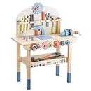 Tool Bench for Kids Toy Play Workbench Wooden Tool Bench Workshop Workbench with Tools Set Wooden Construction Bench Toy for 3 4 5 Year Old Boys Girls