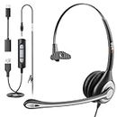 Wantek USB Headset with Microphone for PC Laptop,3.5mm/USB/Type-C Jack 3-In-1 Headphones with Noise Cancelling & Audio Controls,Teams Headset for Office,Call Center,Work,Mono