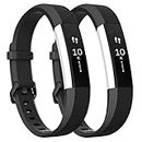 Tobfit Pack 2 Sport Bands Compatible with Fitbit Alta Bands/Alta HR/Ace, Soft TPU Replacement Wristbands with Metal Secure Buckle for Women Men (Black/Black, Large)