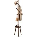 Greenstell Coat Rack, Wooden Coat Rack Stand with 8 Hooks, Coat Tree with 4 Height Options 50.5"-72.6", Coat Hanger Stand with Round Tray for Bags, Clothes, Umbrellas, Hats, in Home, Brown