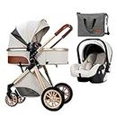 Luxury Pram Baby Strollers Coches para Bebes Baby Girl Stroller Two-Way Cart Pushchair,with 6 Stroller Gift Accessories,High Landscape Pushchair Strollers for 0-36 Months Kids (Color : Bianco)