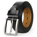 JingHao Mens Leather Belt,Plus Size Belts for Men,Pin Buckle Belt Great for Jeans, Casual,Formal,Work Wear 28-64" Black Brown (6XL 52"-54" Length 145cm, Black)