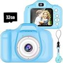 Seckton Kids Selfie Camera, Christmas Birthday Gifts for Girls&Boys Age 3-9, HD Digital Video Cameras for Toddler, Portable Toy for 3 4 5 6 7 8 Year Old Girls&Boys with 32GB SD Card (Sky Blue)