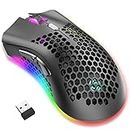 JYCSTE Wireless Lightweight Gaming Mouse, Ultralight Honeycomb Mice with RGB Backlit, 7 Button, Adjustable DPI, USB Receiver, 2.4G Wireless Rechargeable Ergonomic Optical Sensor Mouse (Black)