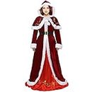 Claofoc Weihnachtskostüm Damen Erwachsene Miss Santa Clause Deluxe Rot Sexy Langes Kleid Plus Größe Weihnachten Anzug Outfit mit Kapuze Cape Hut für Party Cosplay (2XL)