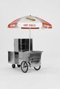 hot dog cart umbrella (6 panel - red and white with lettering and decal)