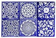 Shiv Kripa Blue Pottery Home Decor Tile Ceramic High Lighter Wall Tiles 4 x 4 Inch Set of 6 Tiles (Blue & White)