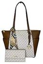 MICHAEL Michael Kors Charlotte Large Zip Tote bundled with matching Trifold Wallet and Skinny Scarf (Signature MK Vanilla), Signature Mk Vanilla