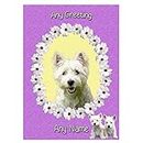 Personalised Westie/West Highland Terrier Dog 'Purple' Greeting Card (Birthday, Christmas, Any Occasion)