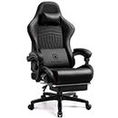GTPLAYER Gaming Stuhl, Ergonomischer Gaming Sessel Schreibtischstuhl PC Gamer Racing Stuhl mit Fußstütze Lautsprecher Musik Bürostuhl bis 150kg belastbar schwarz-rot