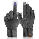 Winter Touchscreen Gloves For Men - Touchscreen Knitted Gloves Thermal Gloves Warm Fleece Lined Elastic Winter Texting Mittens For Running Driving Cycling