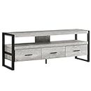 Monarch Specialties I 2821 Tv Stand, 60 Inch, Console, Media Entertainment Center, Storage Drawers, Living Room, Bedroom, Metal, Laminate, Grey, Black