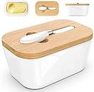 CLEMATIS Large Butter Box with Lid, Ceramics Butter Keeper Container with Knife and Silicone Sealing Butter Dishes with Covers for Kitchen Home, Gift (650ML, White)