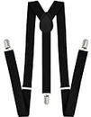Trilece Suspenders for Men Adjustable Elastic Y Back Style Suspender Strong Clips (Black)