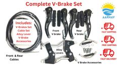 BMX Mountain Bike Alloy Levers V Brakes Cables (Front+Rear) Caliper Full Set UK