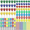 120 Pcs Musical Instruments Learning Percussion Toy Include 24 Plastic Egg Shakers 24 Hand Held Sand Hammers Maracas Rattle 24 Hand Clappers 24 Rhythm Sticks Wood Lummi Sticks 24 Finger Castanets