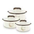 TRUEWARE Stylus Casserole Set of 3 | 800ml/1200ml/1800ml Inner Steel Casserole, Brown | PU Insulated | BPA free |Odour Proof | Food Grade | Easy to Carry | Easy to Store | Ideal For Chapatti | Roti | Curd Maker | Kitchen Storage |Kitchen accesseroies | Thermoware |Hot Pot