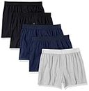 Amazon Essentials Men's Cotton Jersey Boxer Short (Available in Big & Tall), Pack of 5, Black/Grey Heather/Navy, Medium