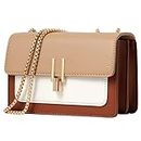 Color-Block Crossbody Bags for Women Leather Cross Body Purses Cute Designer Handbags Shoulder Bag Medium Size, 2 Brown, One_Size