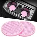 JOYTUTUS Car Cup Holder Coaster, 2.67 inch Universal Car Cup Holder Insert with Crystal Rhinestone, 2 Pcs Anti Slip Cup Holder Coasters for Car, Car Accessories for Women (Pink with Diamond)