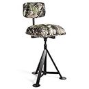 COSTWAY 360° Swivel Hunting Chair, Height Adjustable Tripod Camping Chairs with Detachable Backrest, Padded Seat & No-sink Feet, Camouflage Hunter Seat Blind Stool for Hiking Fishing, 150KG Capacity