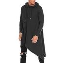 Duohropke Mens Casual Hooded Poncho Cape Asymmetric Hem Pullover Hoodie Sweatshirts, black, M