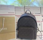 $298 Michael Kors ERIN MD BACKPACK Designer Handbag Brown MK Monogram Bag