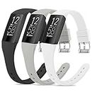 Vancle Slim Bands Compatible with Fitbit Charge 4 / Charge 3 / Charge 3 SE Bands, Classic Soft Replacement Wristband Sport Strap for Fitbit Charge 4 and Charge 3 Women Men (‎#E, Black/Grey/White)
