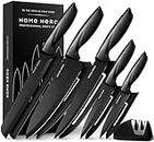 Home Hero 11 Pcs Kitchen Knife Set with Sharpener - High Carbon Stainless Steel Knife Block Set with Ergonomic Handles (11 Pcs - Black)