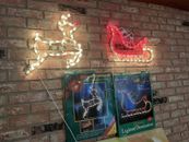 1999 Vintage Christmas Santa Sleigh Rudolf Red Nose Reindeer Lit  Indoor/Outdoor