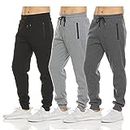 PURE CHAMP Mens 3 Pack Fleece Active Athletic Workout Jogger Sweatpants for Men with Zipper Pocket and Drawstring Size S-3XL, Set 1, Medium