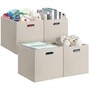 Posprica 13x15x13in Collapsible Storage Bins, Fabric Foldable Cube Storage Boxes, Decorative Storage Baskets Organizer for IKEA Kallax, Shelves, Closet, Clothes, Toy, Set of 4-Beige