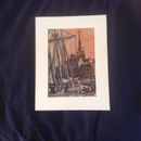 Original Linotype print by Frank Norton-Sailing ships in Stockholm harbour 1970