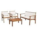 Flamaker Patio Furniture 4 Piece Outdoor Acacia Wood Patio Conversation Sofa Set with Table & Cushions Porch Furniture for Deck, Balcony, Backyard