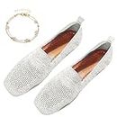 Women Comfortable Arch Support Non-Slip Flat Shoes, Plus Size Womens Lightweight Breathable Knit Square Toe Flats, Ladies Comfort Slip Ons Orthopaedic Walking Shoes (40,White)