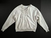 Old Navy Women’s Off White Cream Fleece Lace Up LS Pullover Sweatshirt Sz XS