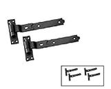 Discount Hardware UK Heavy Duty Gate Hinges - Hook and Band Gate Hinges, Cranked Hinges Suitable for Garden Gates, Driveway Gates, Sheds & Garage Doors - Farm Gate Hinges - 250mm 10" Black (2Pair)