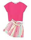 Arshiner Girls 2 Piece Outfits Elastic Waist Stripe Pants Adorable Pink Top & Short Sets Clothes Set for Kids Size 11-12