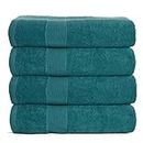 Elvana Home 4 Pack Bath Towel Set 27x54, 100% Ring Spun Cotton, Ultra Soft Highly Absorbent Machine Washable Hotel Spa Quality Bath Towels for Bathroom, 4 Bath Towels Teal